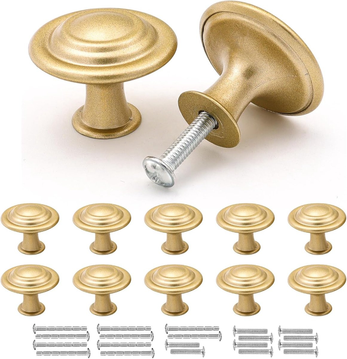 Set van 10 matte gouden kastknoppen 30mm - Vintage moderne deurgrepen voor keuken en meubels - Inclusief 20 schroeven