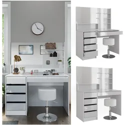 Vicco Schminktisch Sherry Weiß Hochglanz 120 x 75 cm Spiegel Regal Hocker modern