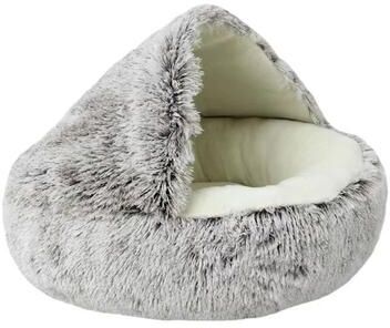 Uplift Essentials Ultra Soft Plush Hooded Calming Pet Bed light Grey