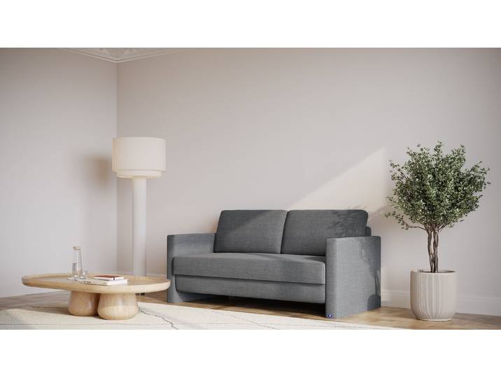 BRUNO Schlafsofa 160cm in Dunkelgrau Kubus stabiles Massivholz & Boxspringkomfort