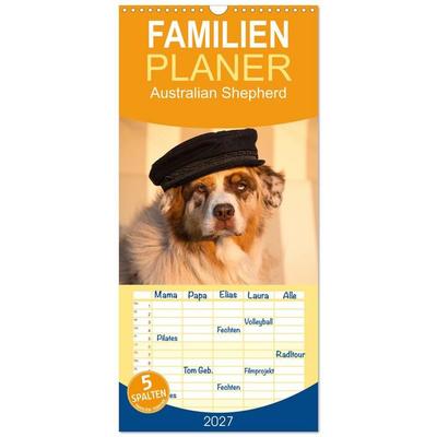 Familienplaner 2027 - Australian Shepherd mit 5 Spalten (Wandkalender, 21 x 45 cm) CALVENDO