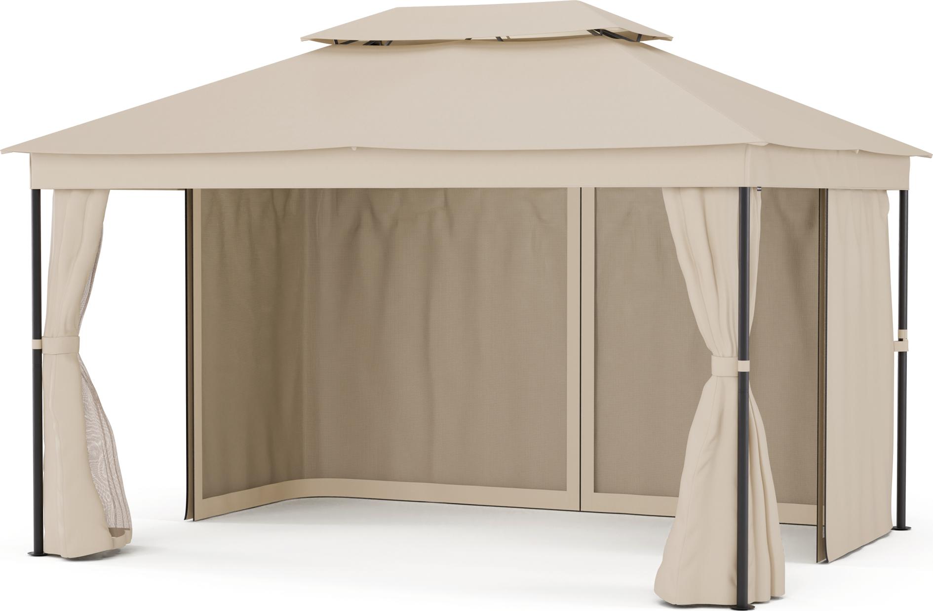 Blumfeldt Mondo Dual Pavillon 3x4 - Doppeldach & Moskitonetze, Rostfreier Metallrahmen, Wetterfeste Überdachung, Gartenpavillon, Beige