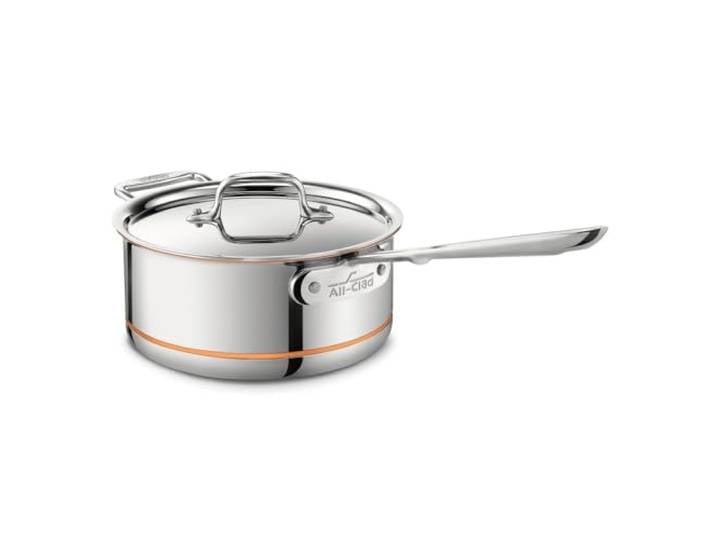 All-Clad 6203SS Euro Copper-Core Stielkasserolle mit Griff und Deckel 20,3 cm, 2,8 Liters, induktionsgeeignet, Edelstahl