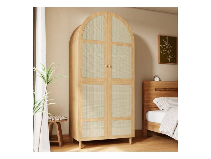 Odikalo Kleiderschrank Schlafzimmerschrank Schrank mit gebogenen Türen Stauraum (Moderner Kleiderschrank mit gebogenen Türen, Großzügiger Stauraum, Mit Kleiderstange und Schubladen Geeignet für Schlafzimmer und Eingangsbereiche) 80 L x50 B x 179 H(cm)
