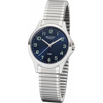Quarzuhr REGENT, silber (silberfarben, blau), Armbanduhren, Damen, silberfarben, Quarzuhr, Armbanduhr, Damenuhr, Flexband, Zugband, Edelstahlarmband