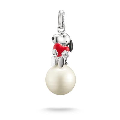 Kettenanhänger THOMAS SABO "THOMAS SABO x Peanuts Anhänger Snoopy mit Herz auf Schneeball", silber (silberfarben, weiß, schwarz, rot), Schmuckanhänger, Damen, Perlen Silber 925 (recycelt), 12,81 g, Perlen, Silber 925 (recycelt), Kettenanhänger, mit...