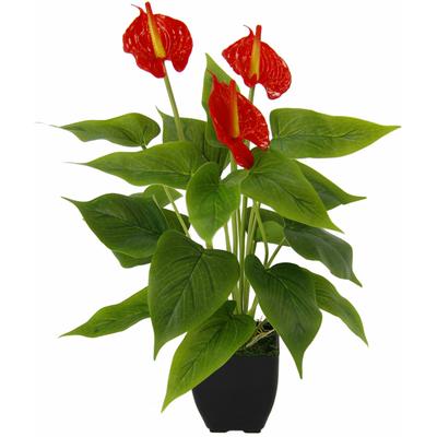 Kunstblume I.GE.A. "Anthuriumpflanze", rot, B:20cm H:42cm L:20cm, Obermaterial: 80% Polyester, 20% Kunststoff, Kunstpflanzen, Anthurien Pflanze im Topf Anthurieexotisch Flamingopflanze