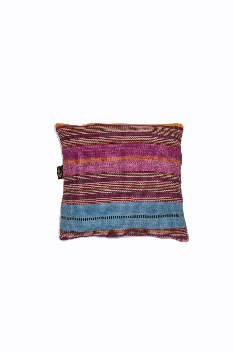 Handgeweven Gestreepte Kilim Kussenhoes van Wol in Roze Multicolour, 45 x 45 cm