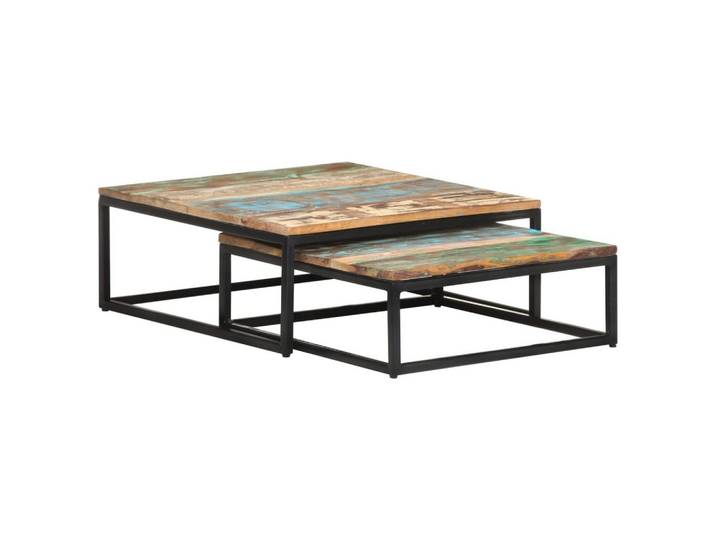 furnicato Couchtisch Satztische 2 Stk. Recyceltes Massivholz (2-St), Stapelbare Couchtische mit Gestell aus Eisen für Ihr Wohnzimmer