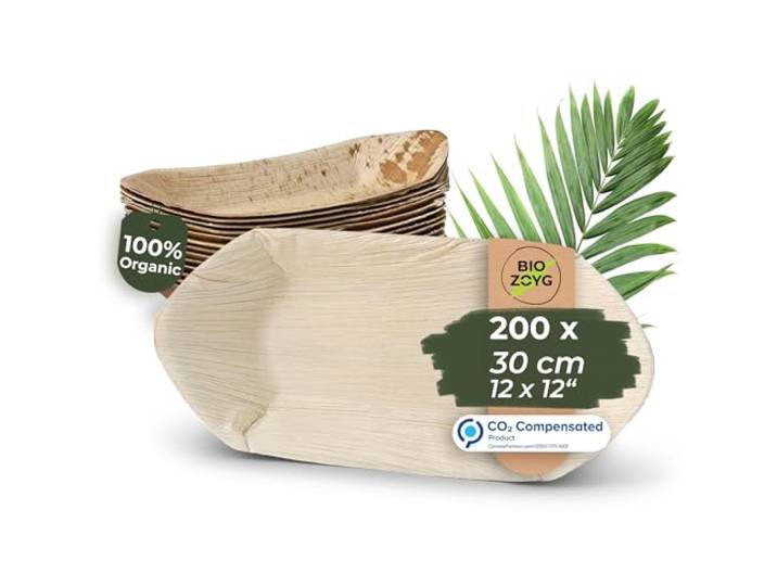 BIOZOYG Schiffchen 200 Stück 30 cm - Palmblatt Schale für Fingerfood Einweggeschirr, Alternative zu Bambus und Holz - Snackschale Einweg Schiffchen Schale