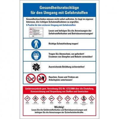 König Werbeanlagen Dreifke® Schild I Aushang Gesundheitsrat...Umgang mit Gefahrstoffen, CLP/GLS, Kunststoff, 400x600mm