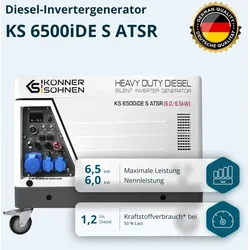 "Könner & Söhnen" Diesel Inverter Generator in Soundproof Casing KS 6500iDE S ATSR  - 6kVA Nennleistung - Dieselmotor - 230V
