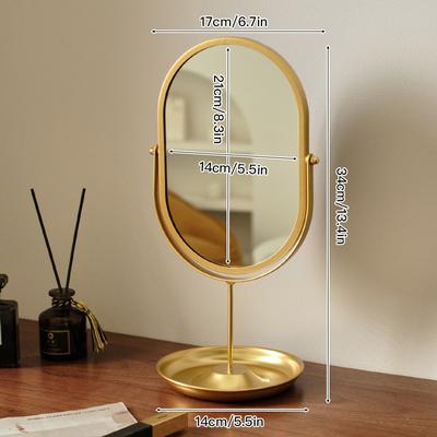 Fusion Finds Modern Vanity Mirror With 360 Rotation Oval Tabletop Makeup Mirror For Bedroom, Bathroom & Vanity Desk gold