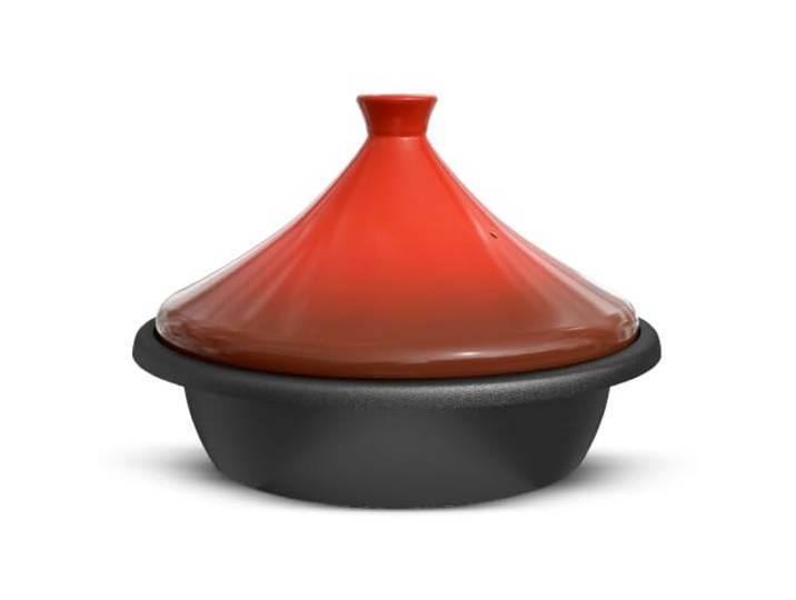 KooK Marokkanische Tajine, emaillierter Gusseisen-Kochtopf, Tajine mit kegelförmigem geschlossenem Keramikdeckel, 3,3 QT, (Crimson)