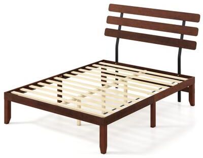 Costway Queen Size Bed Frame 15.5 Inch Solid Wood Platform Bed with Retro Headboard