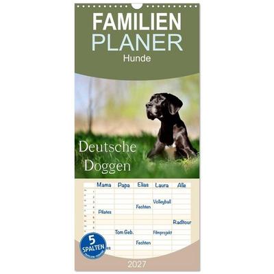 Familienplaner 2027 - Deutsche Doggen / Geburtstagskalender mit 5 Spalten (Wandkalender, 21 x 45 cm) CALVENDO
