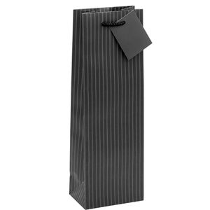 TSI Geschenktüte 86280 Nadelstreifen, Flaschentüte, 12 x 36 cm, schwarz