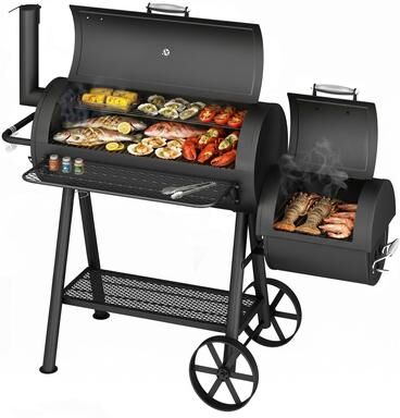 MAISON ARTS Charcoal Grill with Offset Smoker, Heavy-Duty All-Steel Outdoor BBQ Smoker for Backyard Patio Cooking