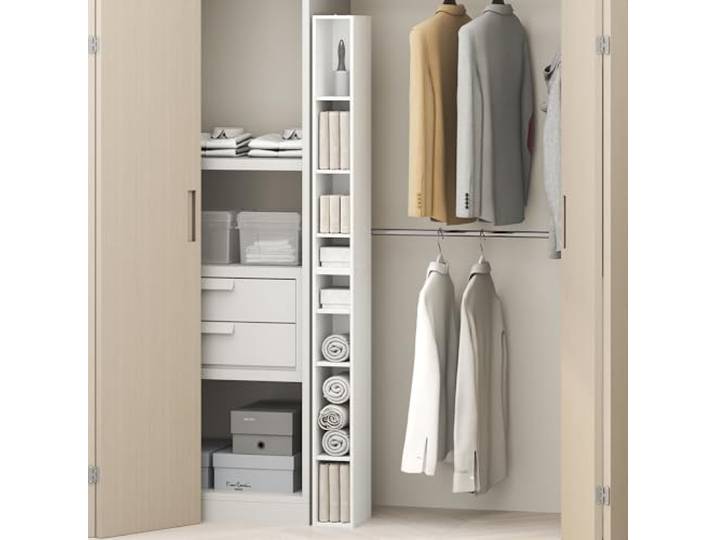 Furinno Fulda 8-stufiges Schranksystem mit verstellbaren offenen Regalböden, stapelbar, 15 cm breit, für Kleiderschrank und Schlafzimmer, Weiß