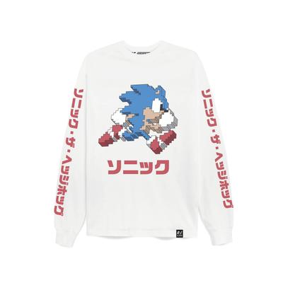 Langarmshirt RECOVERED "Sega Arcade Text Oversized", Herren, Gr. L, weiß, 100% Baumwolle, bedruckt, normal, Rundhals, Shirts Langarmshirt, mit coolem Sonic-Print