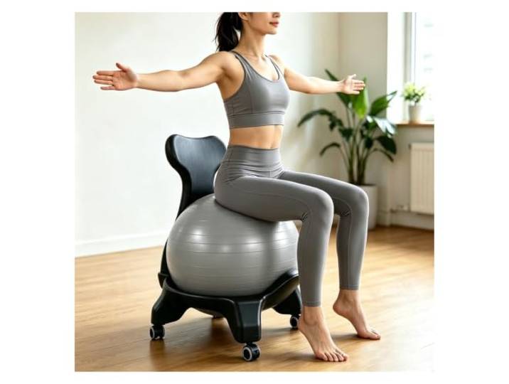 SRNSAEB Yoga Balance Ball Stuhl Gymnastikball-Stuhl Mit Rückenlehne, Rollbarer Gymnastikball-Hocker