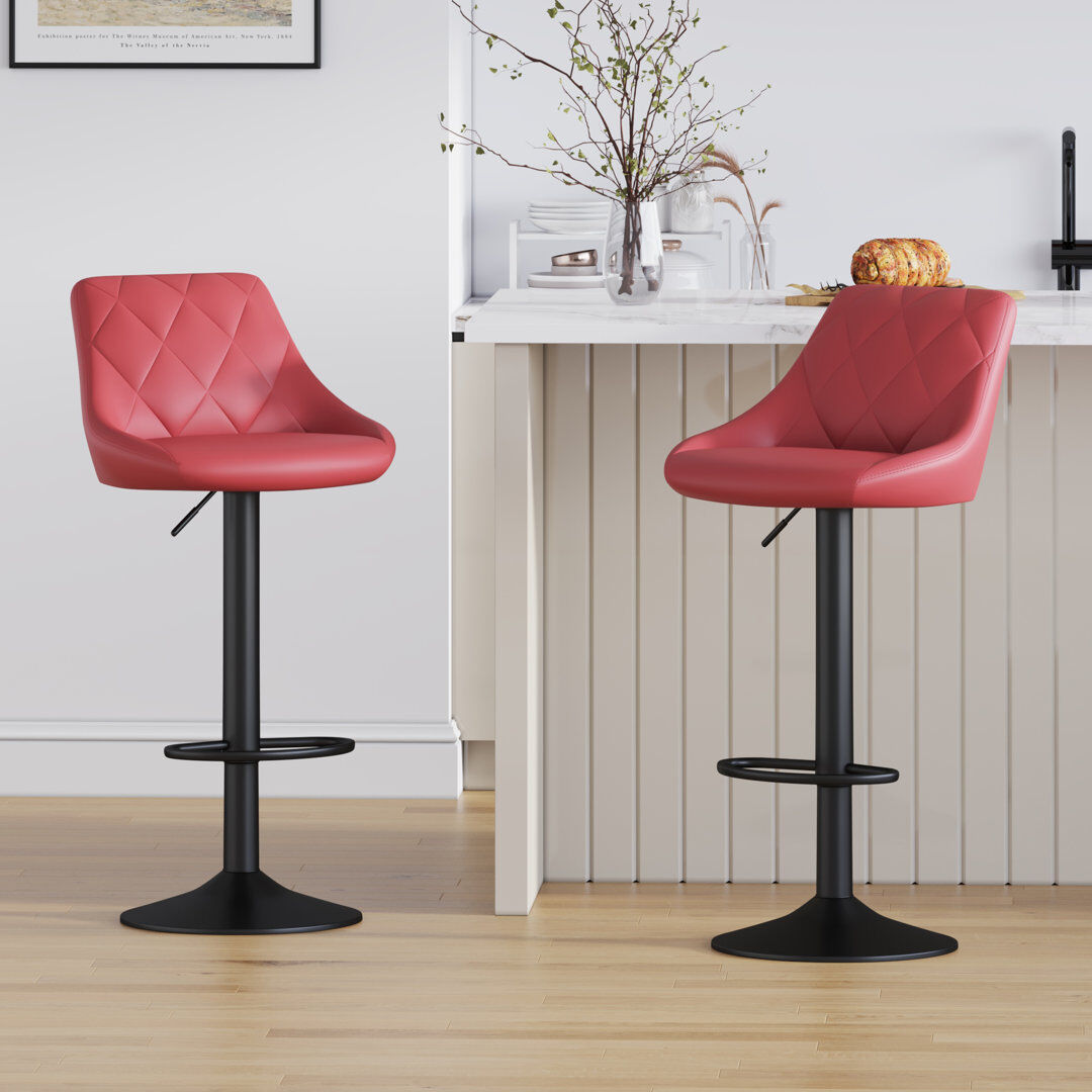 George Oliver Swivel Faux Leather Adjustable Height Bar Stool Cream 46cm W X 51cm D