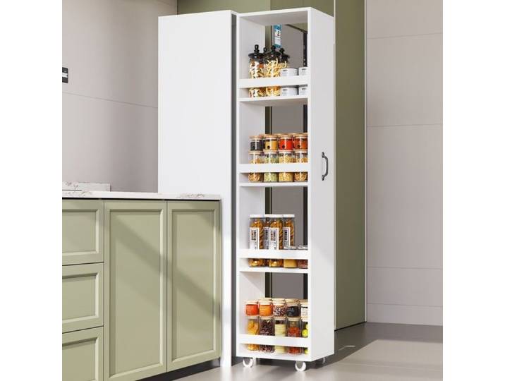 Bibliothèque étroite blanche 40x30x160.5cm à roulettes étagère rangement polyvalente cuisine salle de bain