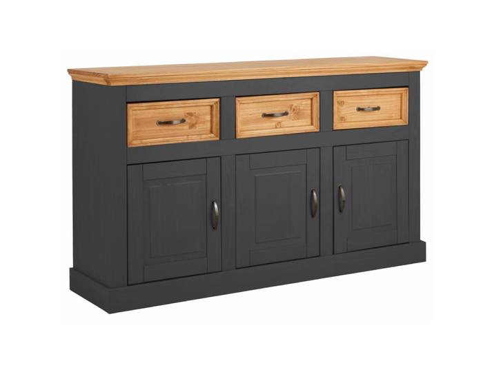 Buffet avec 3 portes 3 tiroirs en pin anthracite