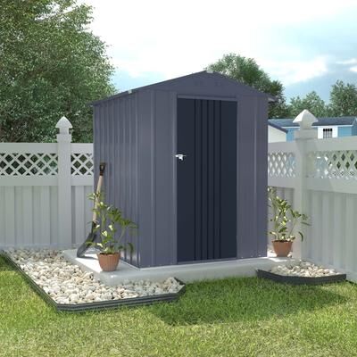VEIKOUS Outdoor Galvanized Steel Storage Shed with Lockable Door and Air Vents