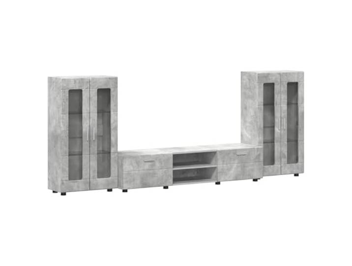 RJPLMFV TV-Möbel, grau, Beton, 3-teilig, Holz, mit Stauraum Mattes Finish, geräumige Fächer, Innengebrauch, einfache Pflege, minimalistisches Design