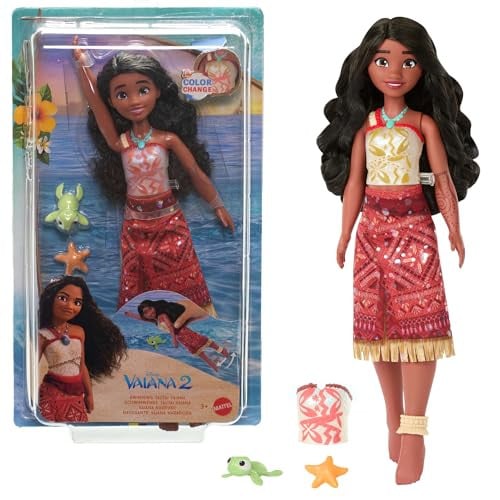 Mattel Disney Vaiana 2 Zwemmende Tautai Vaiana-pop met accessoires