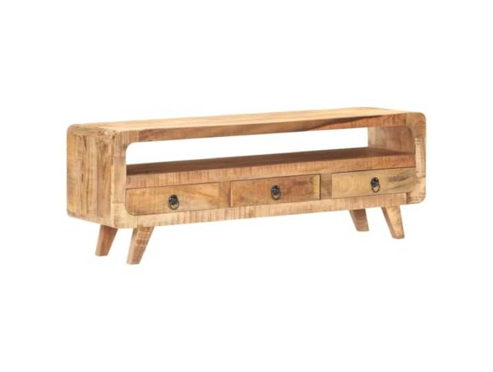 hliofuir TV-Schrank Mangoholz Massiv Lowboard 117x30x41 cm Ideal für das Wohnzimmer: Mit 3 Schubladen und offenem Medienfach bietet das Möbelstück viel Stauraum ohne Montageaufwand.