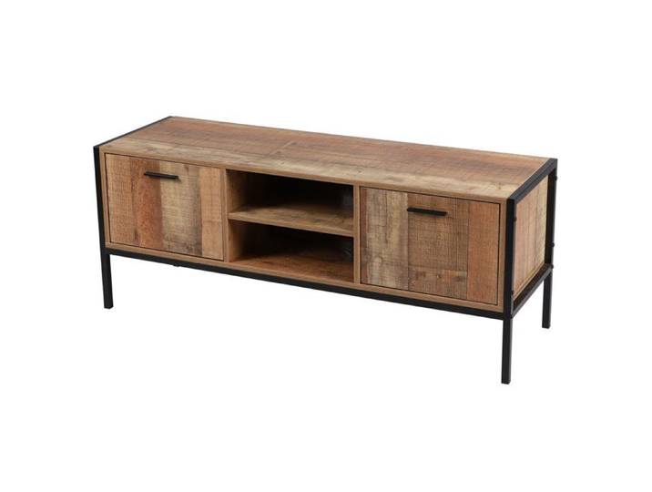 Toilinux - Meuble TV Riverside - 2 Portes - Largeur 124 cm - Métal et Bois