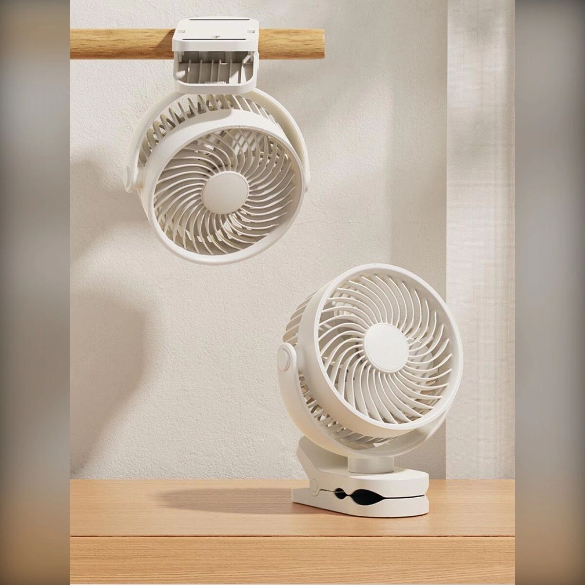 INF 3-in-1 wiederaufladbarer Clip-Ventilator – bürstenloser Motor, 4 Stufen, 2000mAh Akku, 360° Rotation Weiß