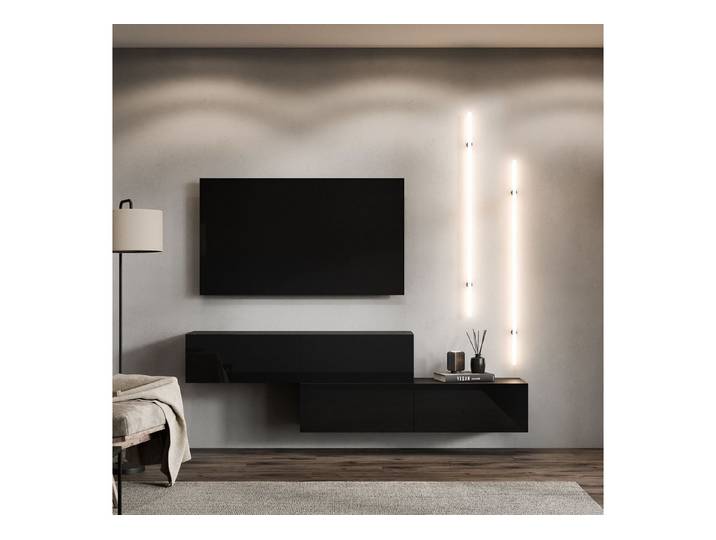 Planetmöbel TV-Board WEST Zweiteilig (TV-Board 2x 140 cm in Schwarz), versetzt montierar