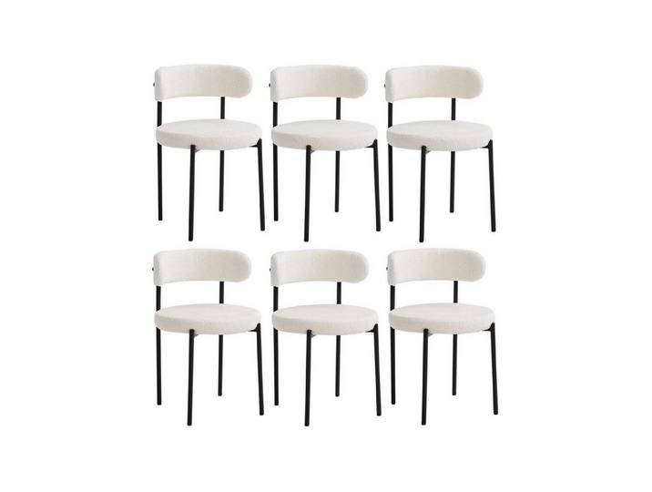 LuxusKollektion Esszimmerstuhl Esszimmerstuhl Teddy Samt Polsterstuhl 6er Set Wohnzimmer Weiß 6er Set
