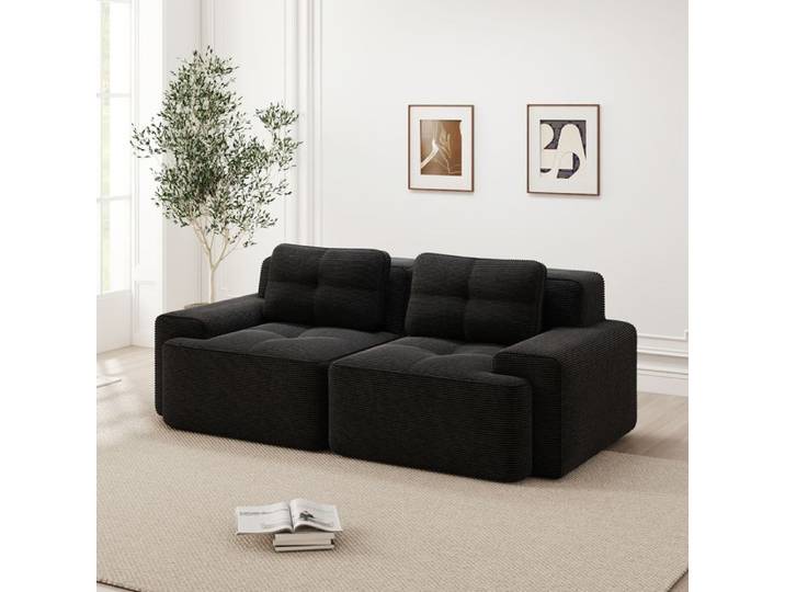 Petit canapé loveseat modulaire sans armature en velours côtelé assise profonde noir
