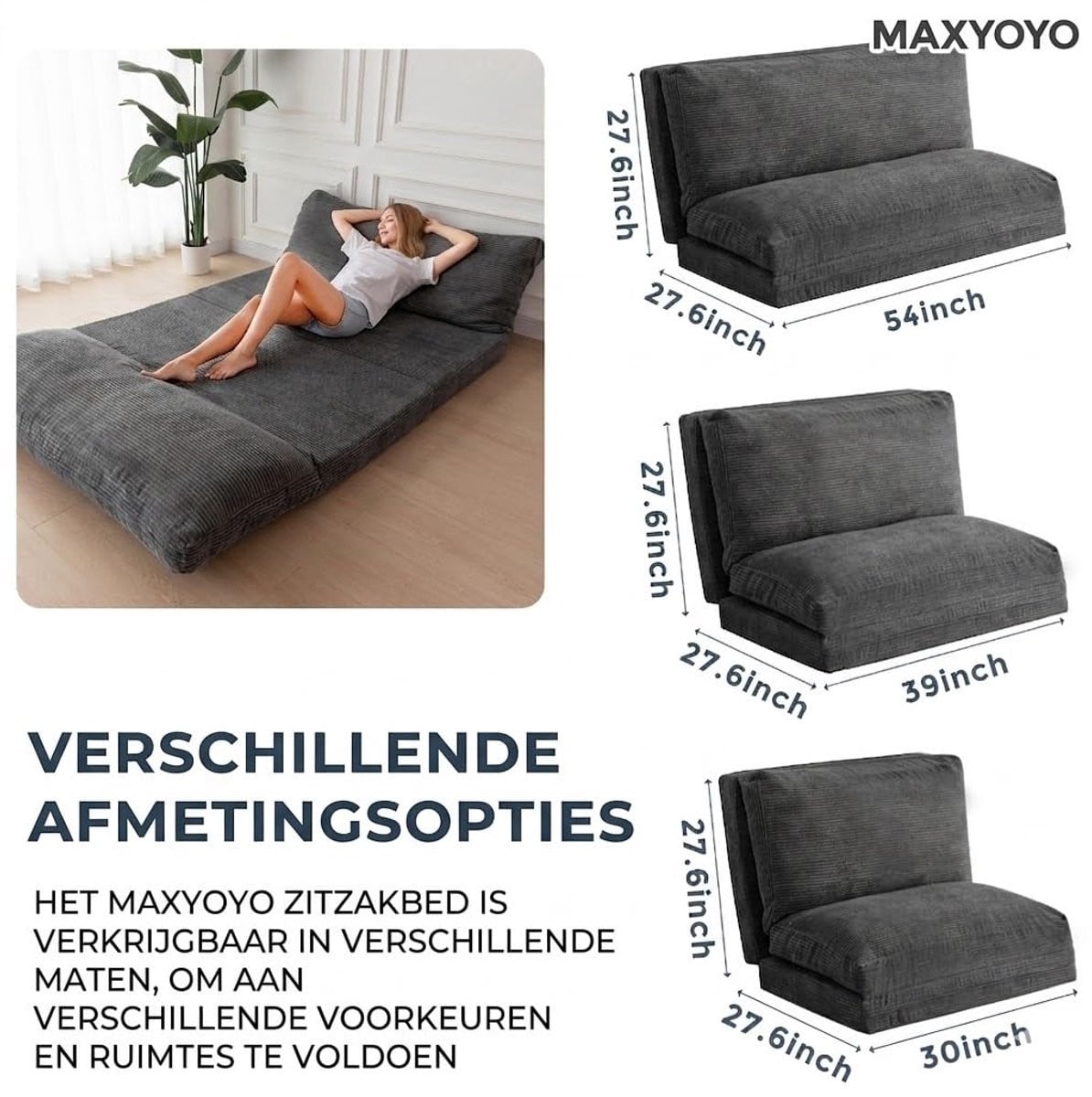 SnelShoppen Opvouwbare Zitzak Bed Corduroy Sofa Stoel met Schuimvulling voor Volwassenen