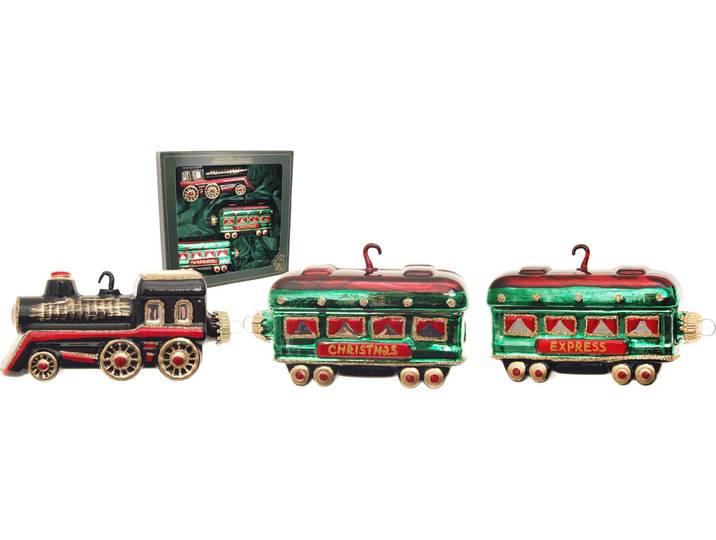 Christbaumschmuck KREBS GLAS LAUSCHA Nachtzug Lokomotive , grün, B:5cm H:14cm T:5cm Ø:14cm, Glas, Weihnachtsbaumschmuck, Christbaumschmuck, Glas, 3 Stück