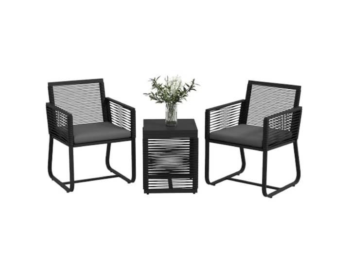 Outsunny 3-teiliges Rattan Gartenmöbel-Set mit Kissen für Balkon Schwarz Sitzgruppe Gartengarnitur, 2 Gartenstühle, Beistelltisch mit Hartglasplatte, Balkonset3 Teilig