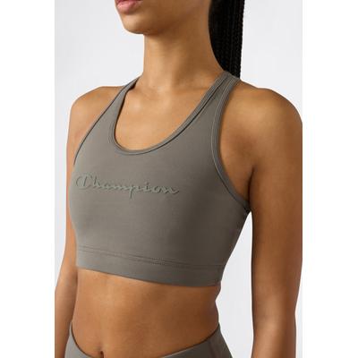 Sport-BH CHAMPION "PERFRORMANCE Quick Dry Bra with big Logo", Damen, Gr. L, N-Gr, grau (dgg), Obermaterial: 78% Polyester, 22% Elasthan, BHs Sport-BH, für Sportmode und Fitnessaktivitäten geeignet, sportlicher Stil