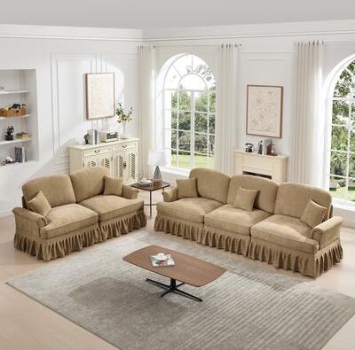 GDFStudio - Classic Chenille Modular Sofa Set with Flared Arms and Removable Ruffles Pleats Skirts