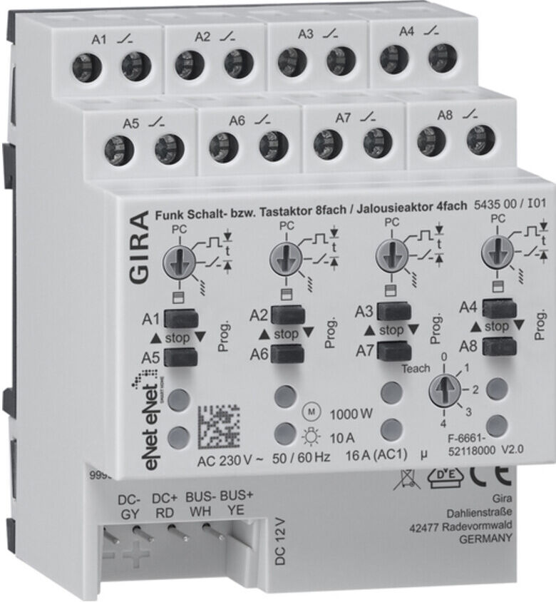 Gira Funk Schalt-/Jalousieaktor REG 8f 4f 543500)