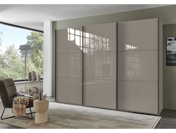 Schwebetürenschrank Indiana - Glasfront 300cm Grau/Beige/Saharagrau ohne Spiegeltür/-en