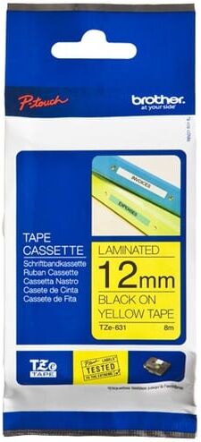Brother TZe-631 fita 12mm texto preto sobre amarelo (8M)