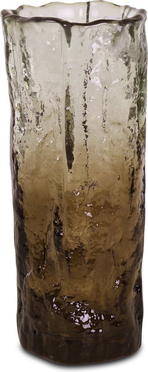 Goudgele glazen vaas van Gert Snel, Hoogte: 25 cm, Breedte: 10 cm