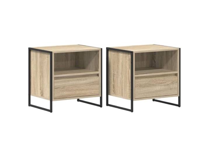 hliofuir Nachttisch 2er Set Sonoma Holzwerkstoff 50x39,5x50 cm Industrieller Beistelltisch im 2er Set mit 2 Schubladen für geordneten Stauraum im Schlafzimmer.