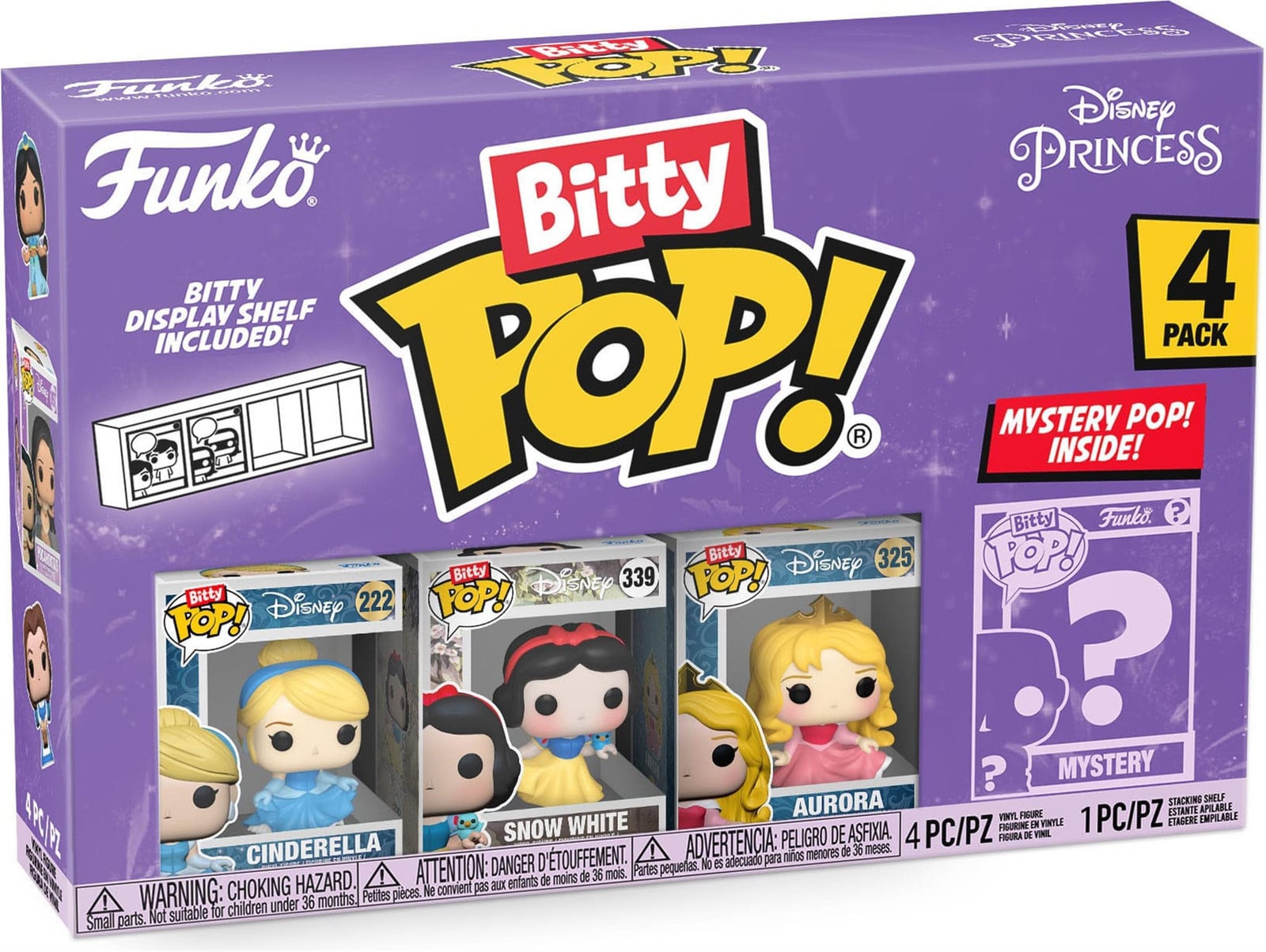 Funko Bitty Pop! Disney Prinsessen 4-delige set met Assepoasje, Sneeuwwitje en Aurora