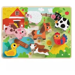 Tooky Toy: Holz Einlegepuzzle mit leicht greifbaren Formen - Haustiere