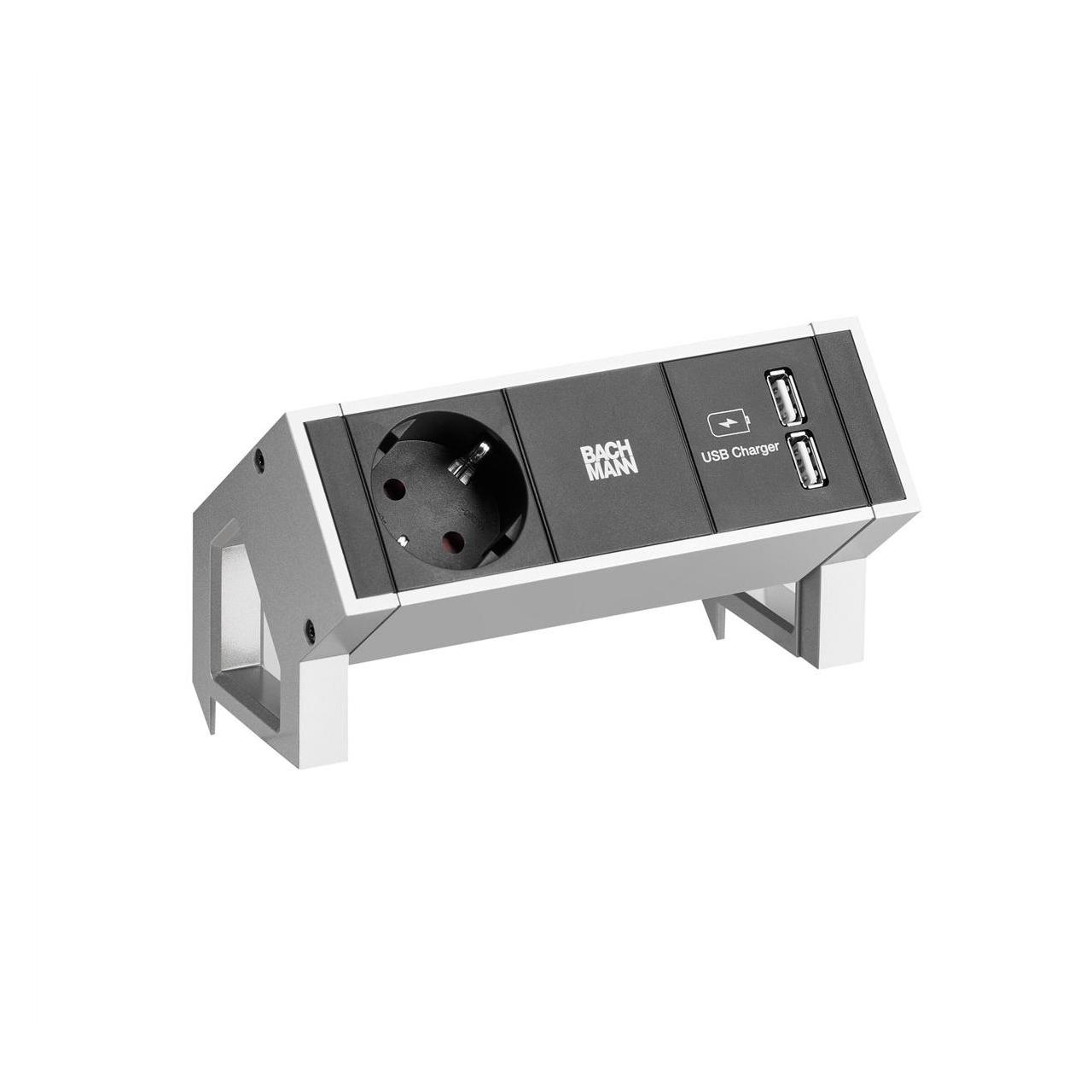 Bachmann DESK2 1x Schutzkontakt 1xUSB Charger Inox (3x, CEE 7/3, USB-A) (902.5712)